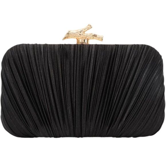 Black Clutch Purses for Women Evening Bag Pleated Clutch Bag with Chain - Picture 1 of 5